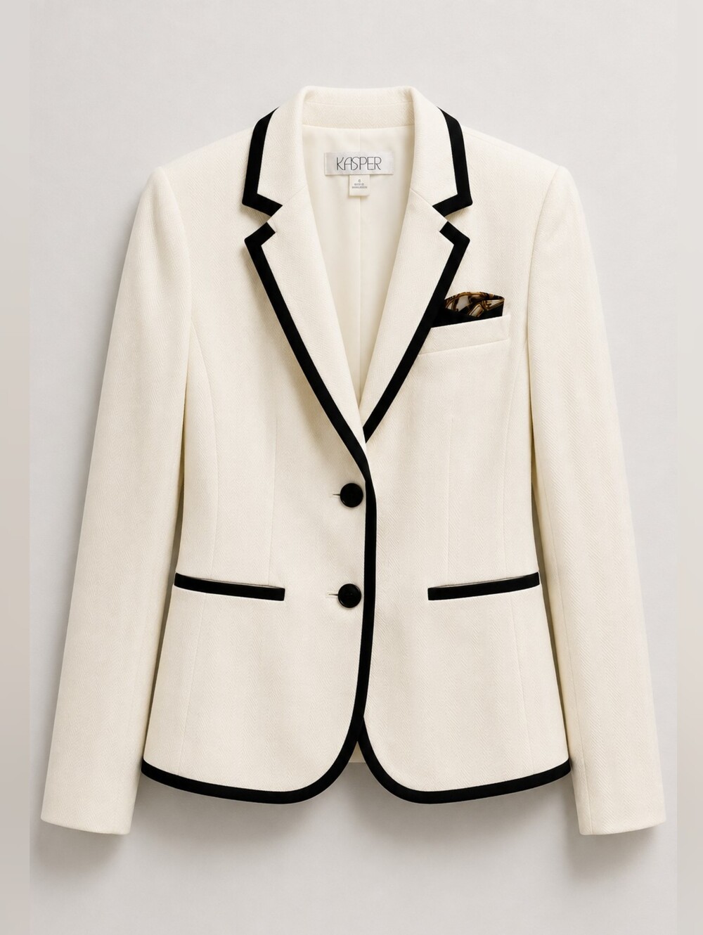 Kasper Cream Black Trim Herringbone Blazer Size 8 NWOT - Picture 5 of 5